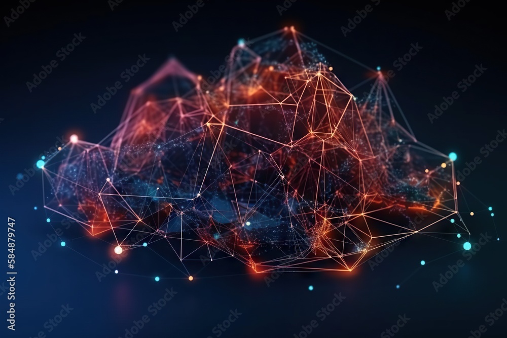 Poster A Digital Image Of A Cluster Of Connected Lines And Dots On A Dark Background Workshop Panoramic Photography Supply Chain Optimization Generative AI 