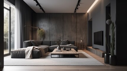 Modern stylish living room interior design. Minimal, generative ai