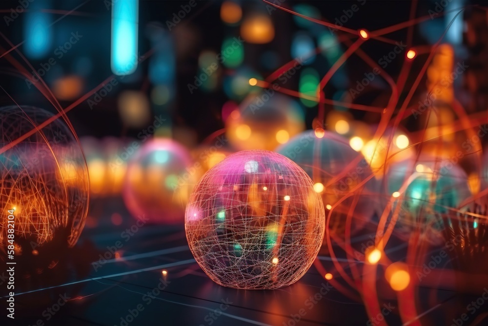 Poster a sphere with many lines and dots on it with a blurry background factory animation motion graphics g