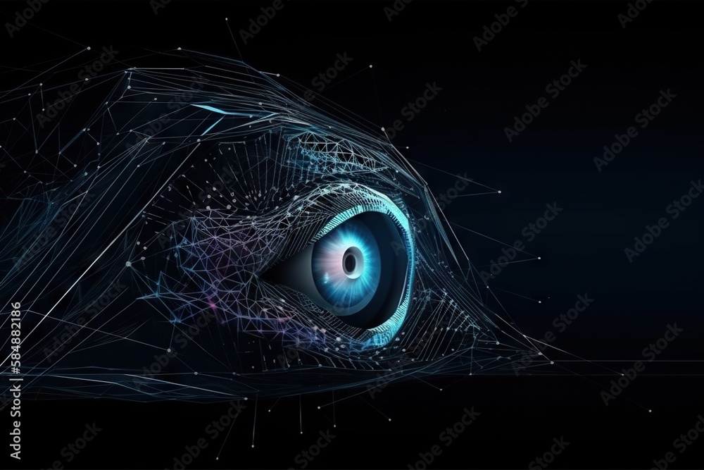 Poster a futuristic eye with lines and dots in the background photo by shutter shutter aquarium video art m