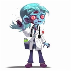 Undead Medic: Cartoon Zombie Doctor Character on White Background, Generative AI