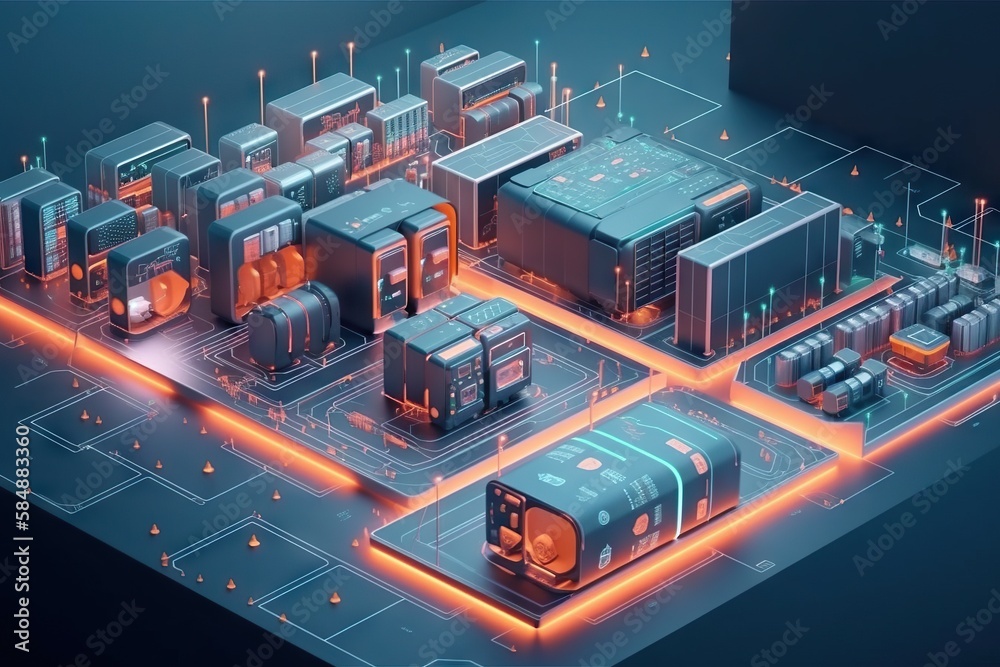 Poster a computer processor with a lot of different types of computers on it factory video art supply chain