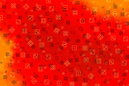 Randomness concept / Multiple tiny dices on watercolor background
