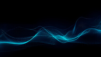 Abstract digital technology background with flowing waves and data points