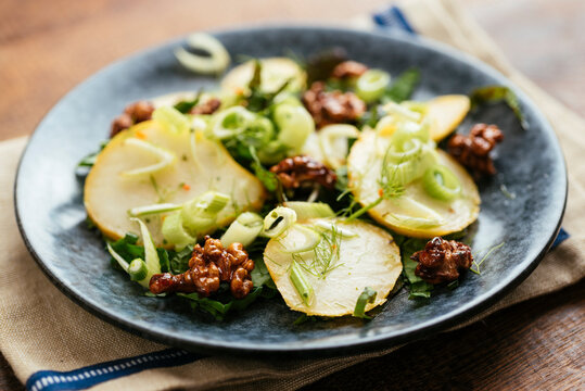 Mustard Greens with Marinated Fennel and Pears