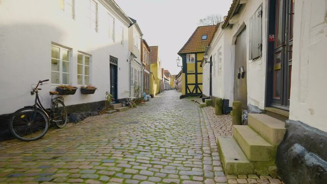 2022 - An alleyway is empty in Ribe, Denmark.