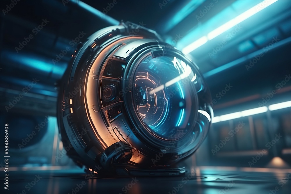 Poster A Futuristic Looking Object With A Bright Light Coming From It's Center Factory Animation Motion Graphics Generative AI 