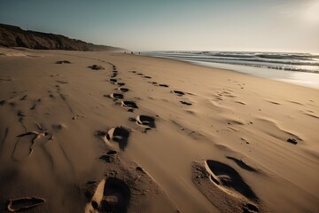 sandy footprints on the beach Generative AI
