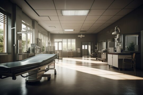 Interior of a surgical ward or intensive care unit. Operating room in a hospital. AI generated, human enhanced