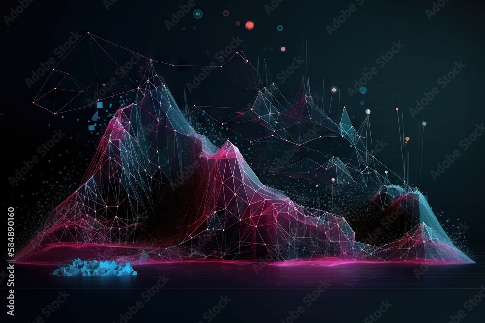 Poster a mountain with lines and dots on it and a blue background deep sea trench animation data analytics 