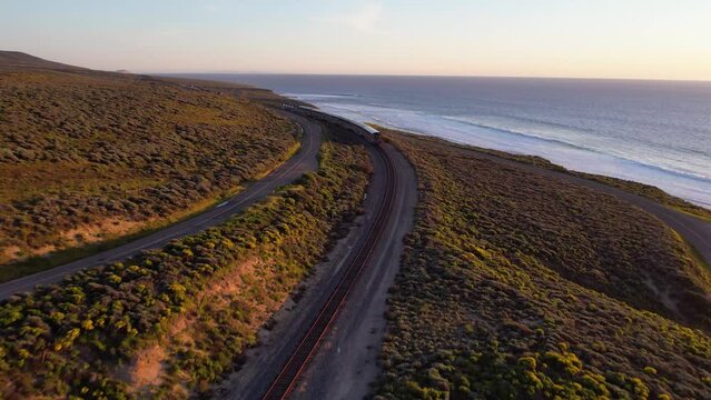 2023 - Excellent aerial footage of an Amtrak train traveling next to Jalama Beach, California.