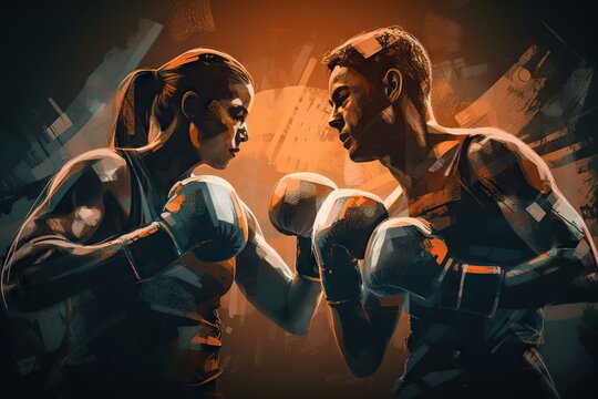 Two Boxers In A Boxing Ring With Their Hands On Their Hips Boxing Gym Photorealism Digital Illustration