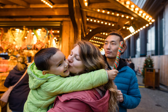 Family at the Christmas market