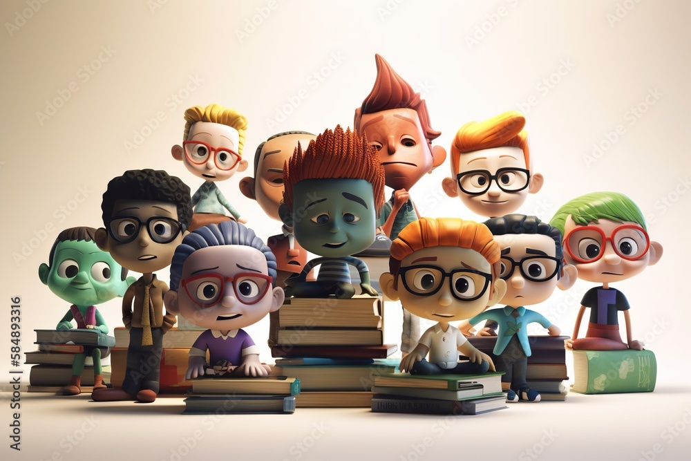 Poster A Group Of Cartoon Characters Standing Next To Each Other With Books Classroom Animation Animation Filmmaking Generative AI 