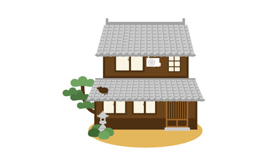 二階建ての日本家屋のイラスト