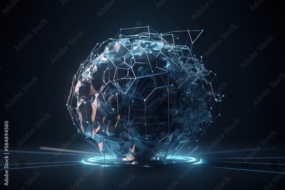 Poster a sphere with a lot of lines and shapes on it in the dark deep sea trench animation motion graphics 