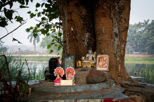 A Hindu shrine to Krishna at a public park in West Bengal, India
