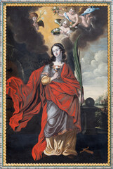 CHIAVENNA, ITALY - JULY 20, 2022: The painting of St. Barbara in the church Chiesa di Santa Maria by unknown artist (1662).