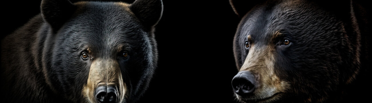 AI generated, Wild Eyes, Close-up Portrait of a Majestic Black Bear Staring, Captured by Generative AI Technology image on Black Background.