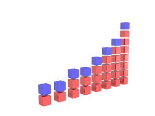 積み木で作った上昇傾向の棒グラフ。成長と増加を表す抽象的なコンセプト。