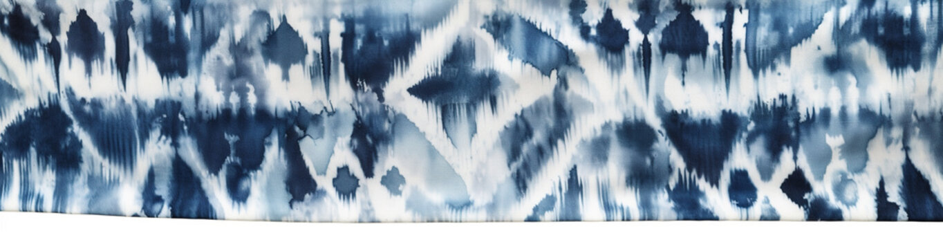 Arashi shibori, Japanese indigo, blue tie dye on off white textile, panorama design element, panoramic banner composition, AI generative