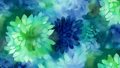 Fototapeta na wymiar Vibrant watercolor nature illustration, blue backdrop art product ,generative AI