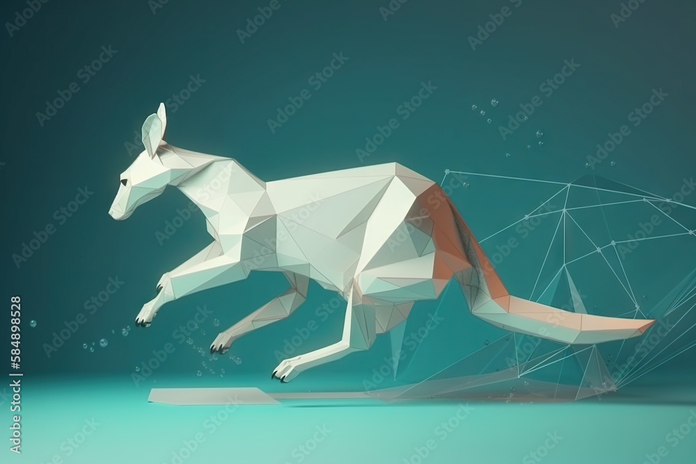 Poster a low poly animal running on a blue background with lines and dots zoo animation motion graphics gen