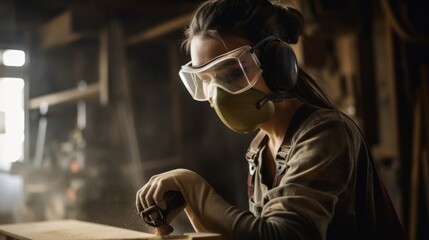 Fototapeta na wymiar Empowerment through Carpentry: Woman Craftsman at Work, GENERATIVE AI