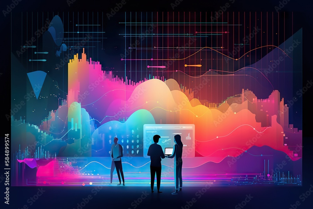 Poster two people standing in front of a monitor with a colorful background workshop graphic design hr anal