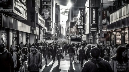 Bustling busy city street dynamic movement. Generative AI