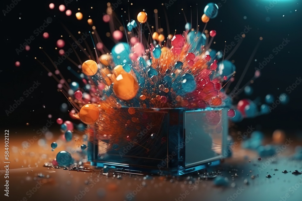 Poster A Colorful Display Of Bubbles And Bubbles In A Glass Container On A Table Aquarium Kinetic Art Motion Graphics Generative AI 