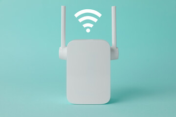 New modern repeater and Wi-Fi symbol on turquoise background