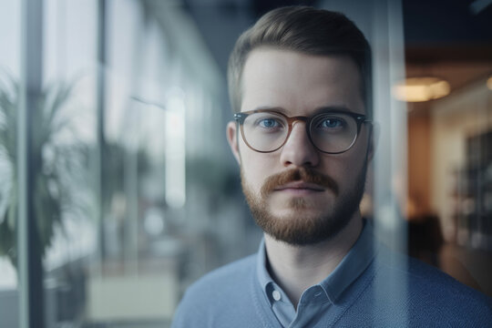 Portrait of a businessman with glasses in a business office, generative AI