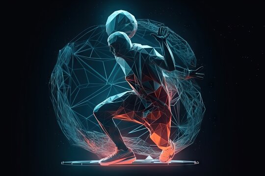 A Man Is Running On A Digital Background With A Blue And Red Background Sports Bar Sports Photography Motion Graphics Generative AI 