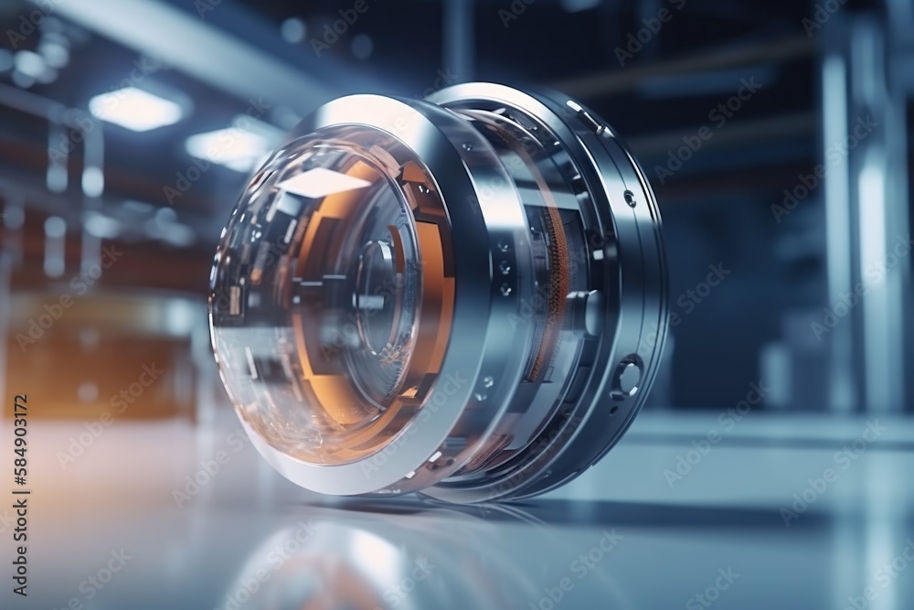 Poster a close up of a metal object with a blurry background factory animation motion graphics generative a