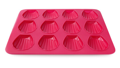 Red baking mold for madeleine cookies isolated on white