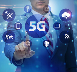 5g internet concept with businessman pressing buttons