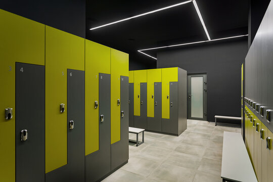 Sport wardrobe, locker room in sport club. Dressing room