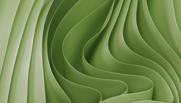 Abstract green background with layers of silk folded drapery