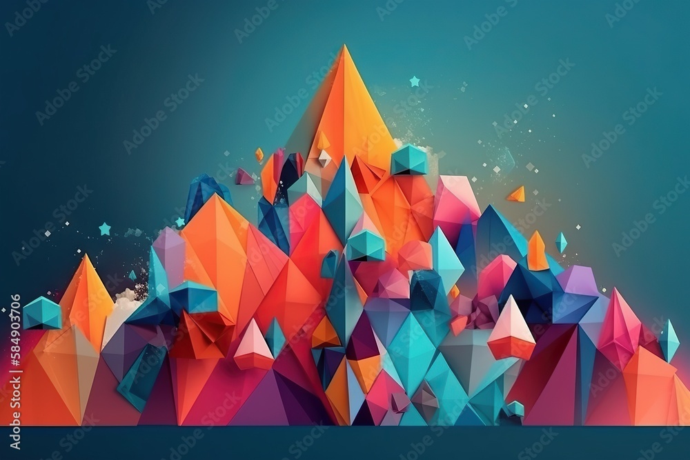 Poster a colorful mountain with many different shapes and sizes of rocks on it snowy mountain peak graphic 