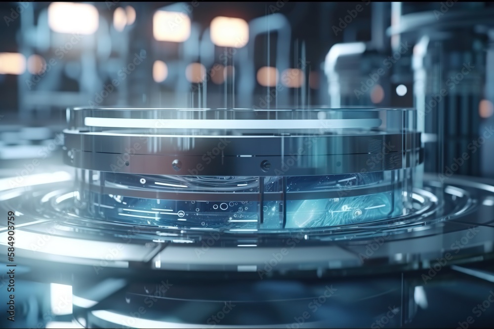 Poster a computer screen with a circular object in the middle of it factory animation motion graphics gener