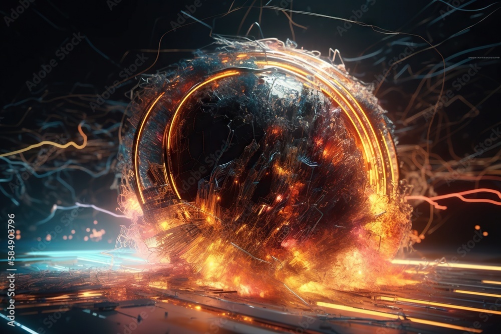 Poster a futuristic abstract background with a circular object in the middle of it junkyard kinetic art mot