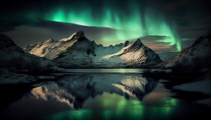 Fototapeta na wymiar Nature beauty Majestic mountain range illuminated at night ,generative AI