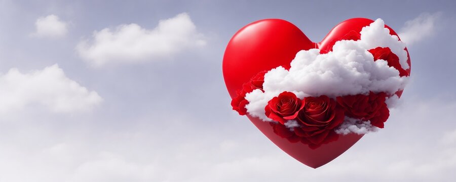 heart shaped cloud / Valentine's Day / Heart, a heart shaped balloon with a cloud in the shape of a heart
