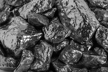Pile of silver nuggets as background, top view