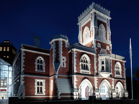 New Zealand Ministry Of Justice Auckland High Court. Night View.