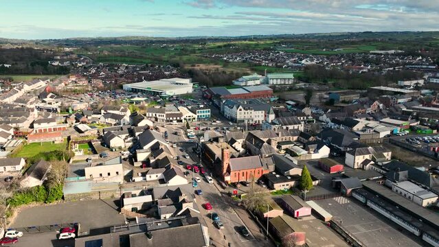 Aerial view of Ballyclare Town County Antrim Northern Ireland