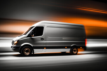 Fototapeta na wymiar A delivery van with glowing lights and fast motion blur. Generative ai