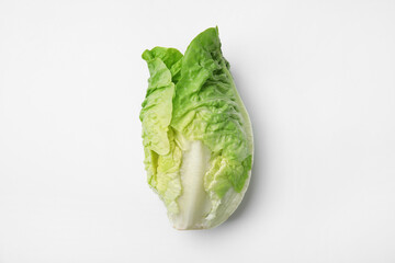 Fresh green romaine lettuce isolated on white, top view