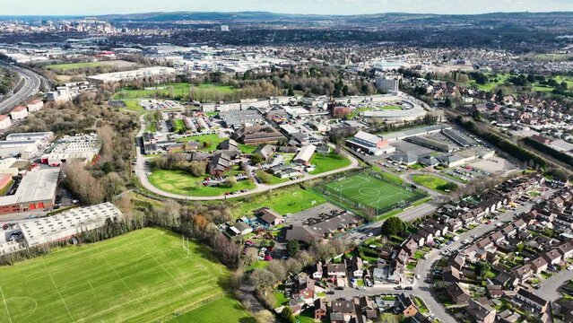 Aerial Video Of Musgrave Park Hospital Meadowlands Withers Ward Hydrotherapy Estates Office Belfast City Northern Ireland